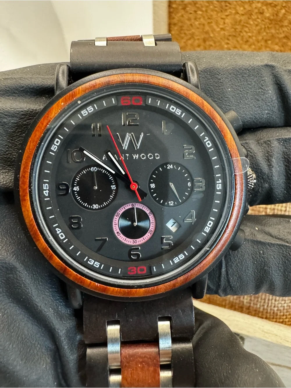 Avantwood Men's Black and Brown Wood Chronograph Watch